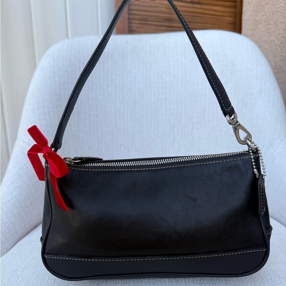 Coach Black Shoulder Bag with Red Bow Accent